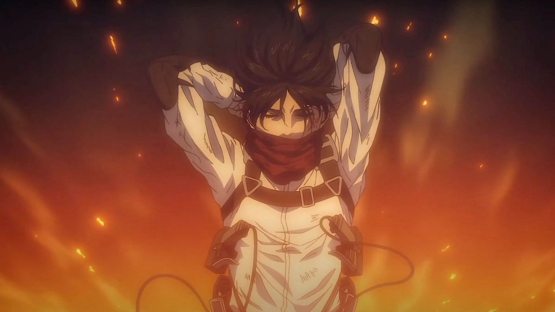 Mikasa as seen in anime (Image via MAPPA)